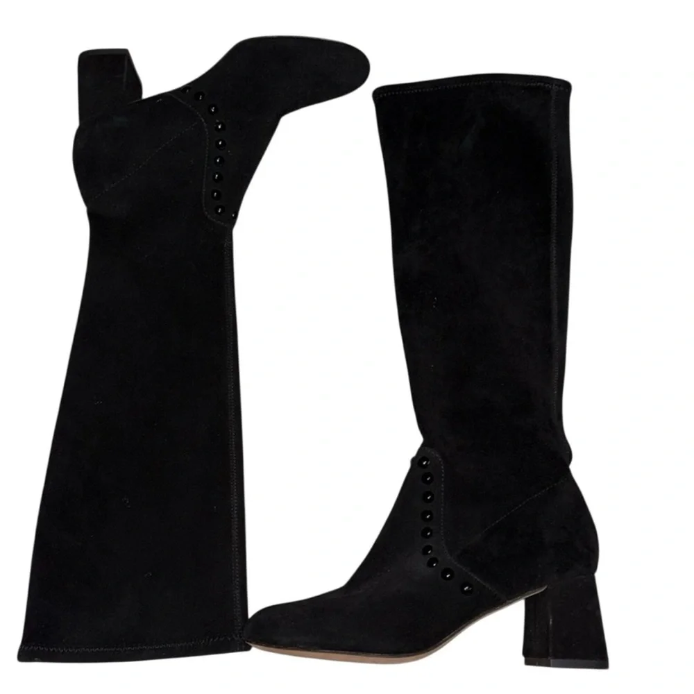 NEW COACH Black Suede Leather Pull-on Studded Boots BRITNEY Size 5.5